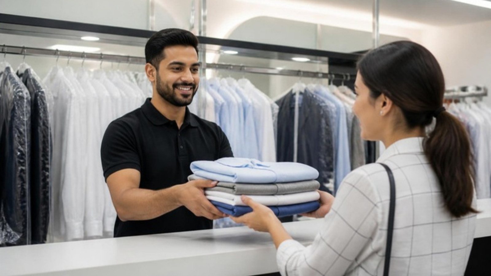 Choosing a laundry service in Abu Dhabi: clothes handed over at the counter